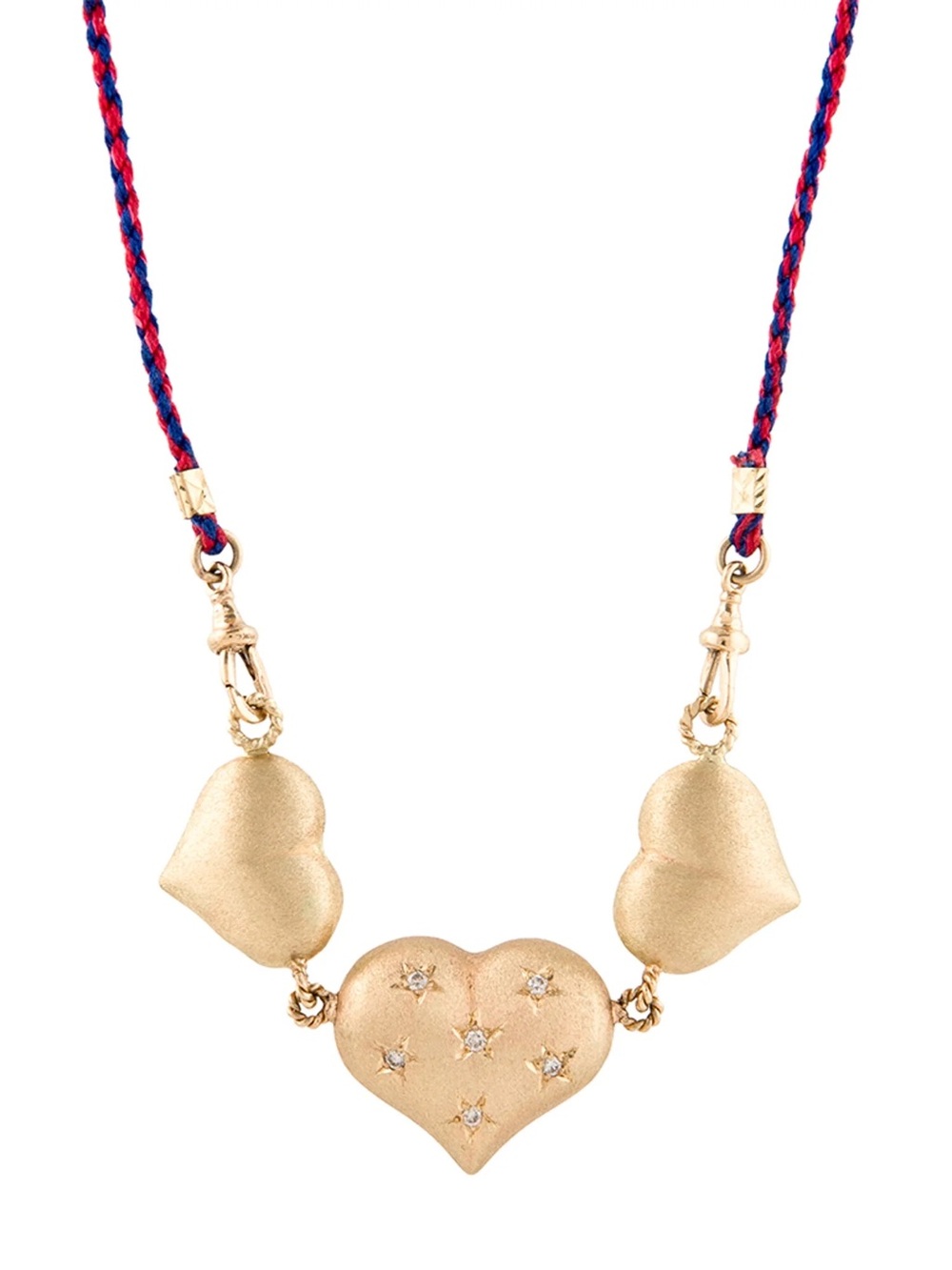 Marie Lichtenberg Triple Gold Heart Charm necklace with Diamonds